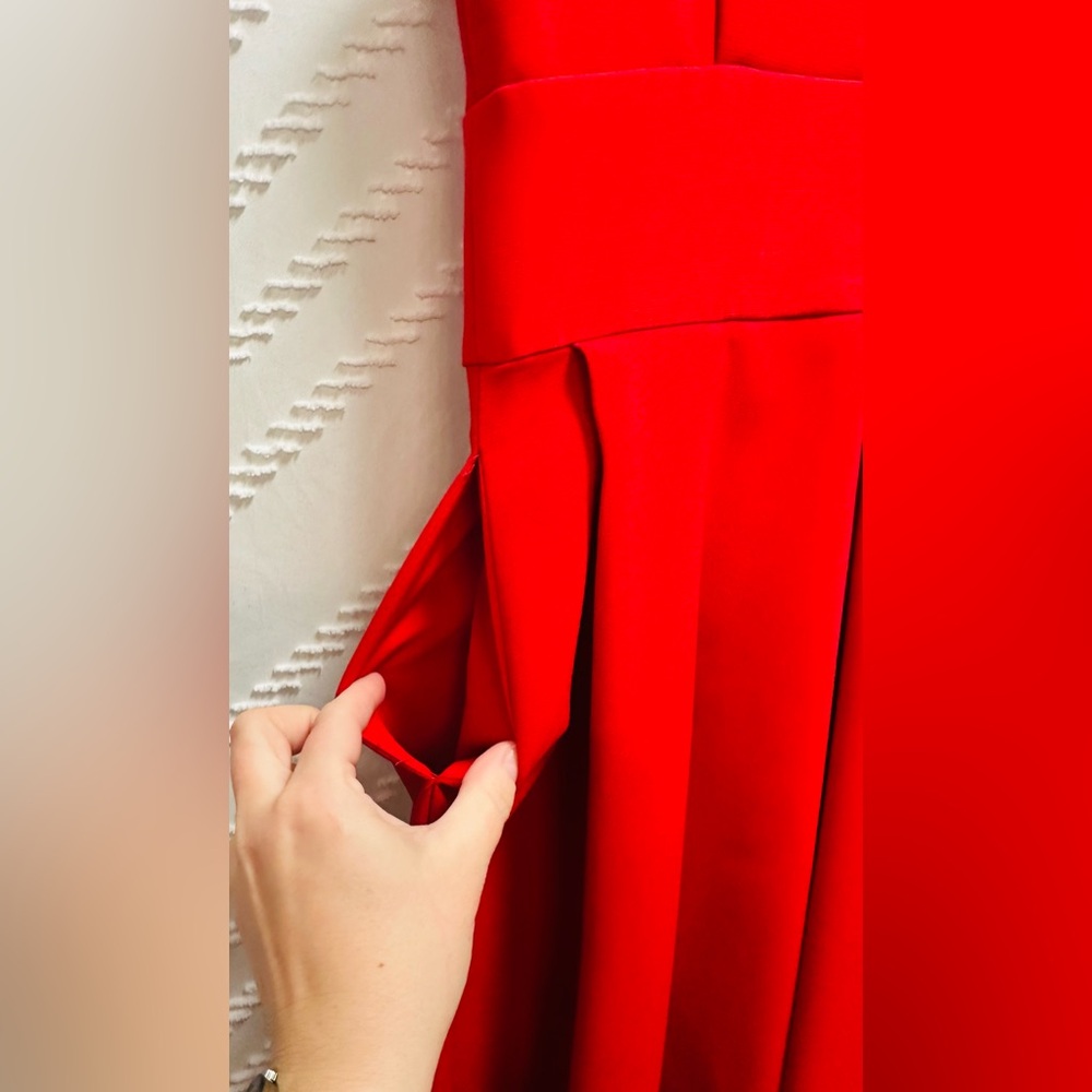 Harlyn Red Midi Dress with Plunge V Neck Size Small - Picture 6 of 6